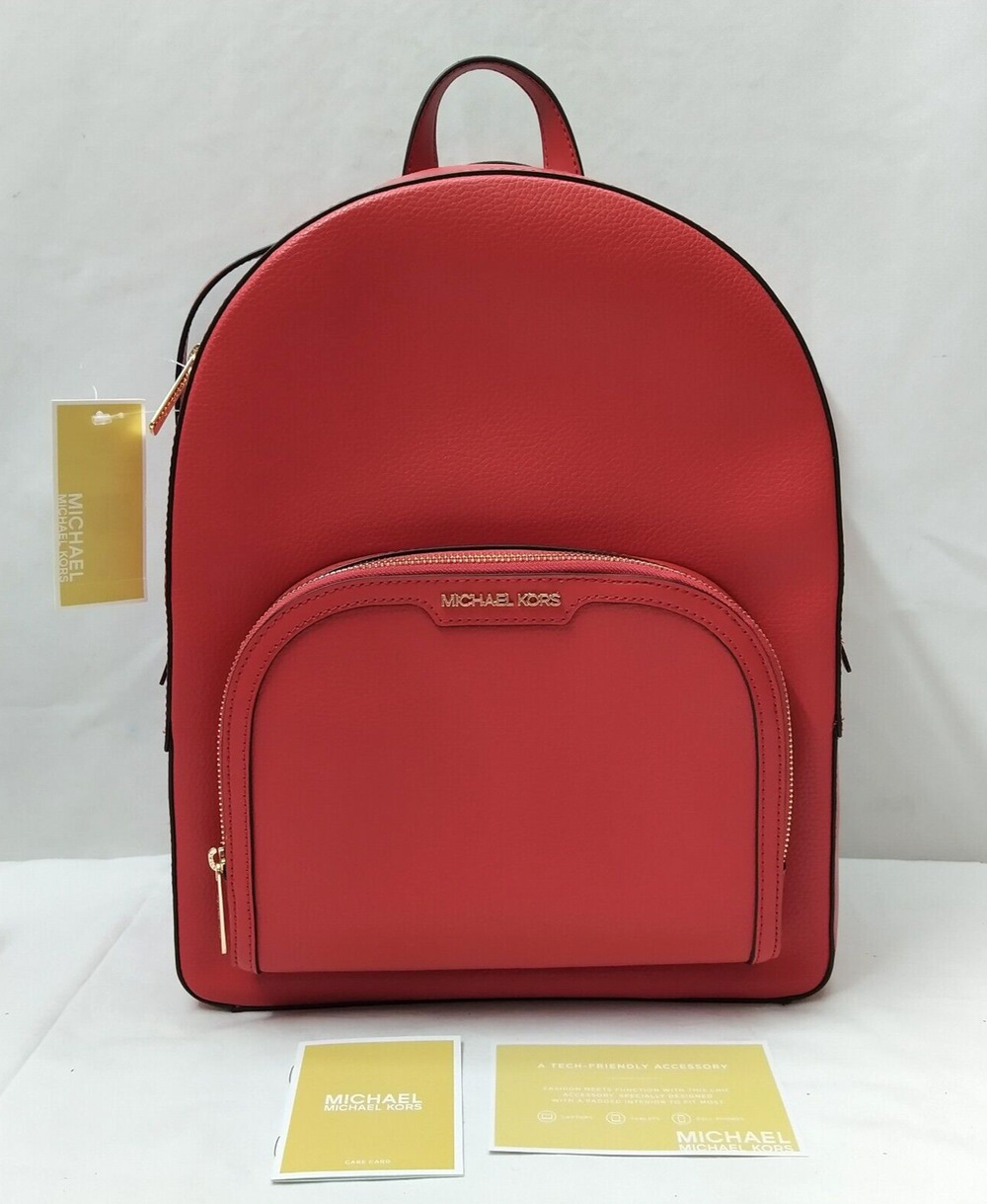 Michael Kors Jaycee Pebbled Red Leather Zipper Top Handle Large Backpack - NWT